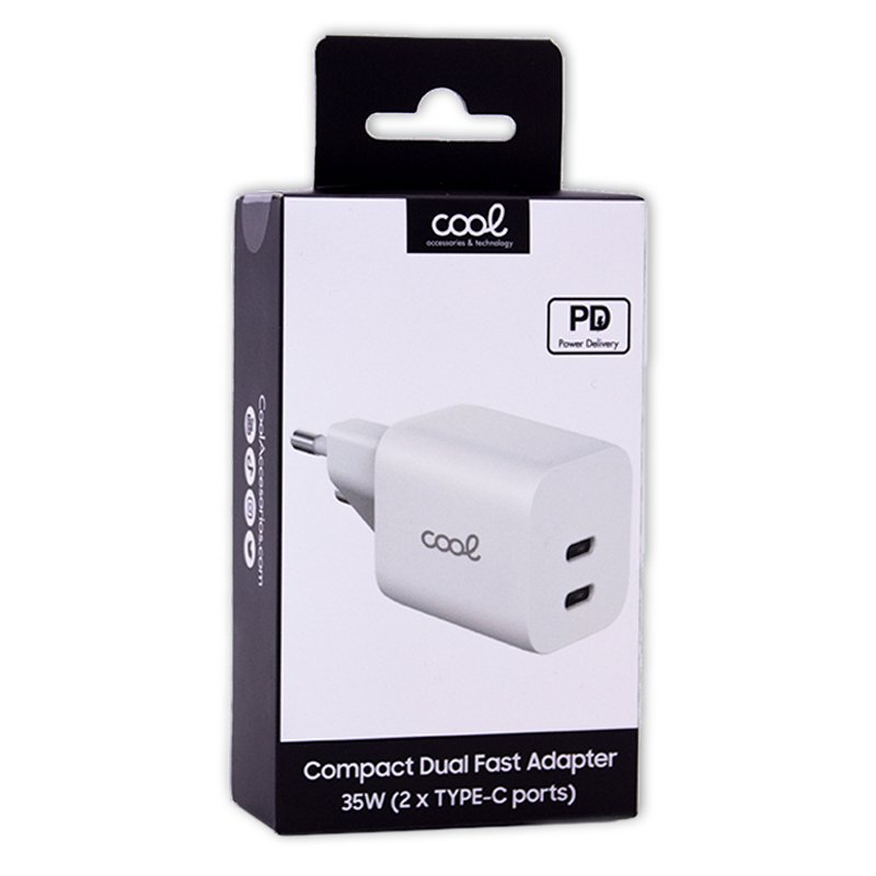 Cargador de Red Universal Carga rápida (PD) Dual 2 x Tipo C COOL (35W) Blanco