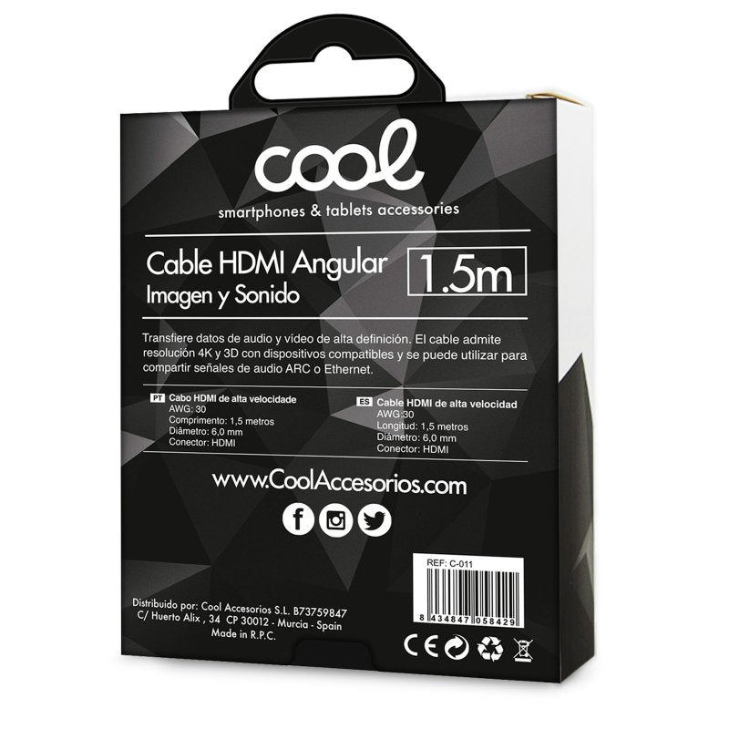 Cable HDMI a HDMI Audio-Video Universal (1.5 metros) Angular Ultra 4K COOL