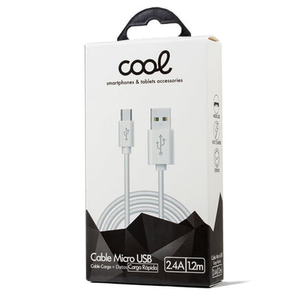 Cable USB Compatible COOL Universal (Micro-Usb) 1.2 metros Blanco 2.4 Amp