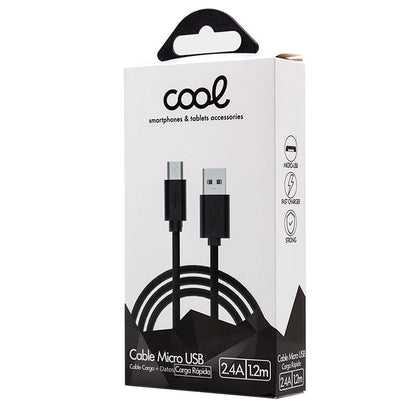 Cable USB Compatible COOL Universal (micro-usb) 1.2 metros Negro 2.4 Amp