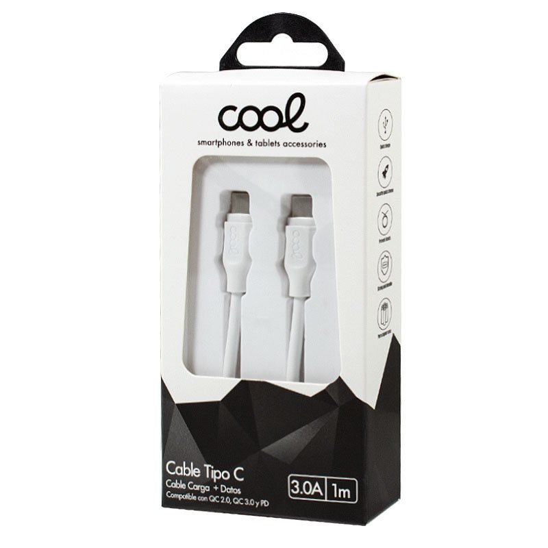 Cable USB Compatible COOL Universal TIPO-C a TIPO-C (1 metro) Blanco 3 Amp