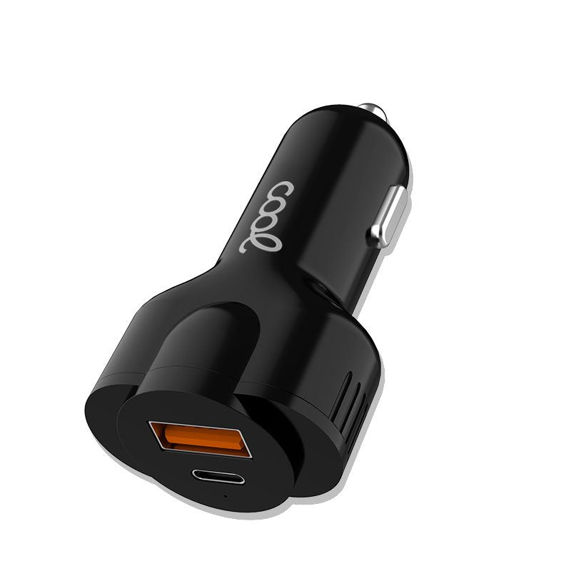 Cargador Coche Universal Entrada USB + Entrada Tipo C PD COOL (30W) Negro