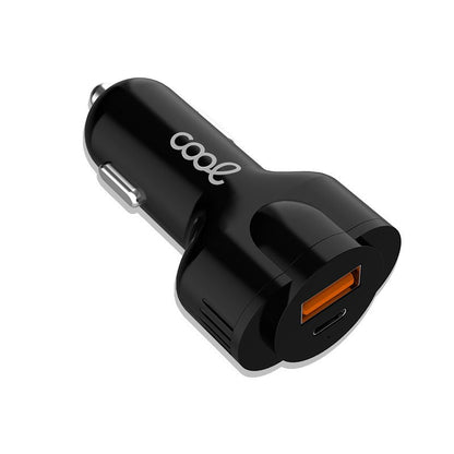 Cargador Coche Universal Entrada USB + Entrada Tipo C PD COOL (30W) Negro