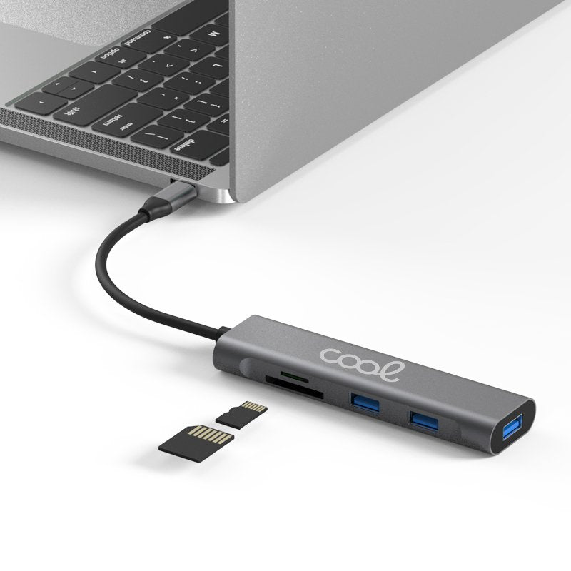 Hub Tipo-C Universal COOL 5 en 1 Aluminio (3 x USB 3.0 + SD + Micro SD)