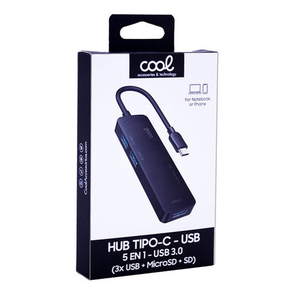 Hub Tipo-C Universal COOL 5 en 1 Aluminio (3 x USB 3.0 + SD + Micro SD)