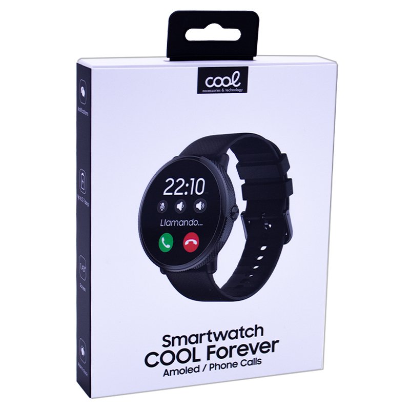 Smartwatch COOL Pantalla AMOLED Forever Silicona Negro (Llamadas, Salud, Deporte)